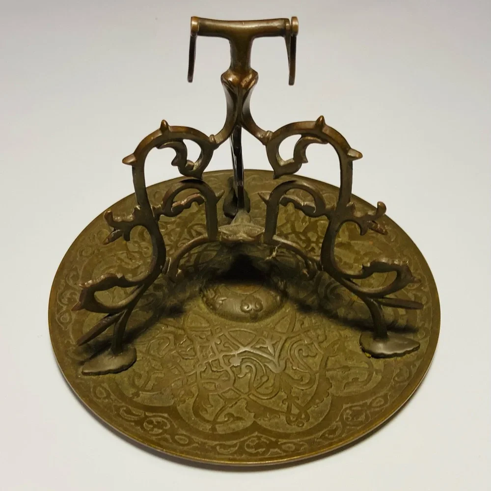 Antique Bronze desk pen holder/ rest probably Persian Islamic symbols on base